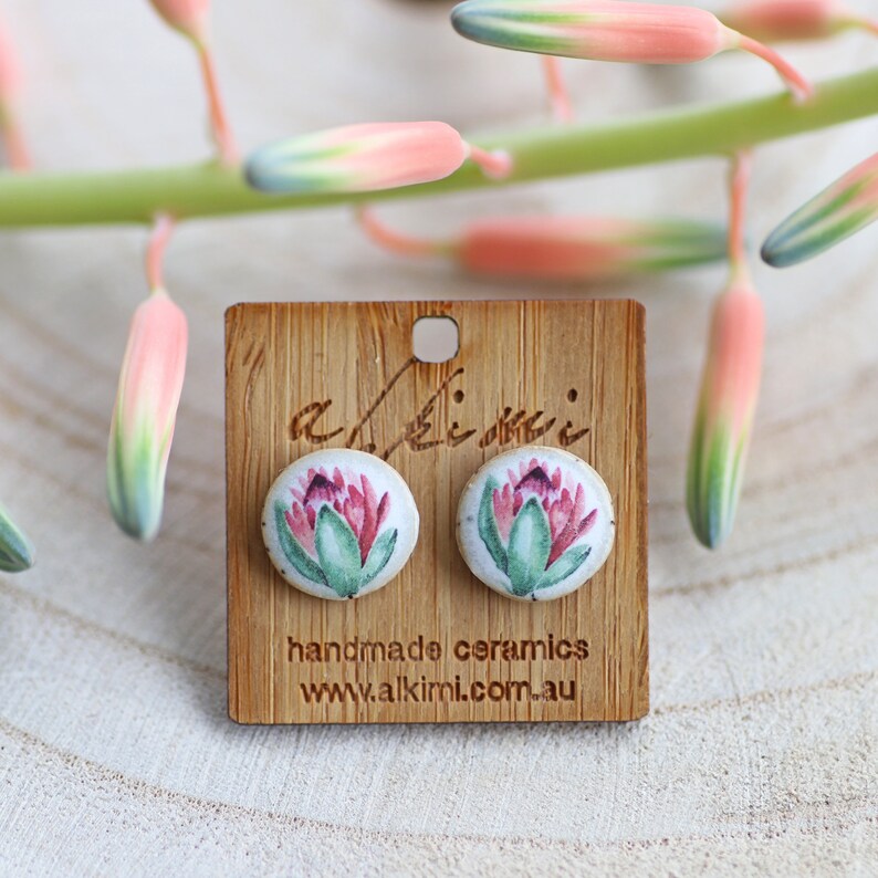Protea Flower Ceramic Studs 12mm Ceramic Earrings Protea Etsy