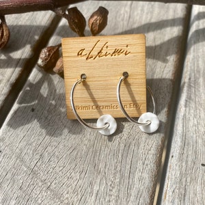 Stirling Silver porcelain dot hoop earrings textured porcelain pendants on 925 Stirling Silver 2cm hoops. Made in Australia, beach boho image 3