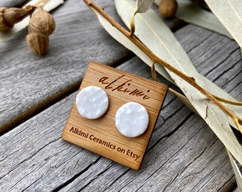 White Sand textured Porcelain Stud Earrings, Surgical Steel, Australian made, Free Shipping, White Stud Earrings, Big White Earrings,