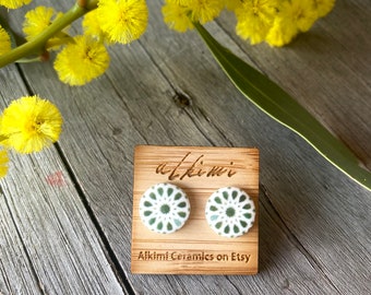 Jade Green Porcelain Stud Earrings ~ Ceramic Earrings ~ Earrings ~Stud Earrings ~Ceramic Jewelry ~ Ceramic Jewellery ~ Alkimi Studs