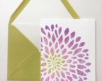 Mum - hand printed card - keepsake - custom lined envelope - A2 (4.25 in x 5.5 in)