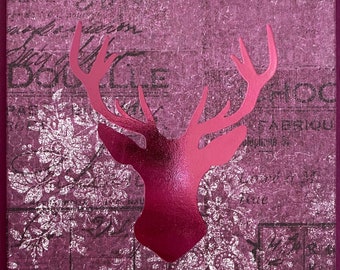 Foiled Buck Head Mounted Deer XOXO Valentine Love Romance Anniversary Birthday Secret Admirer keepsake card for him A2 (4.25 in x 5.5 in)