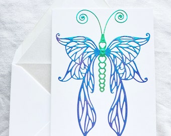 Shimmer Butterfly - handmade card - keepsake - custom lined envelope - A2 (4.25 in x 5.5 in)