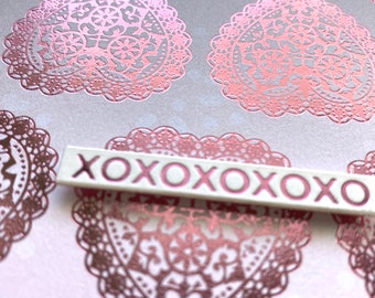Foiled Pink Heart XOXO Valentine Love Romance Anniversary Birthday Secret Admirer keepsake card  A2 (4.25 in x 5.5 in)