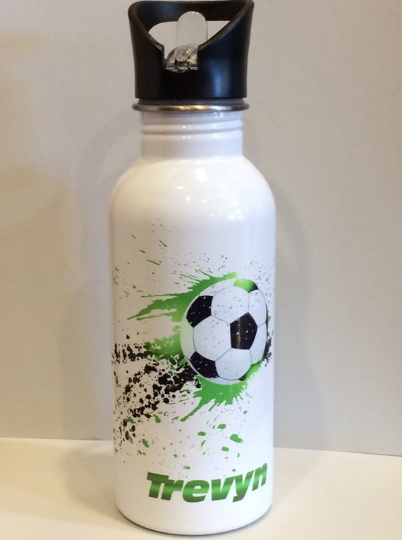 Personalized 20 Oz Stainless Steel Water Bottle Green Soccer 