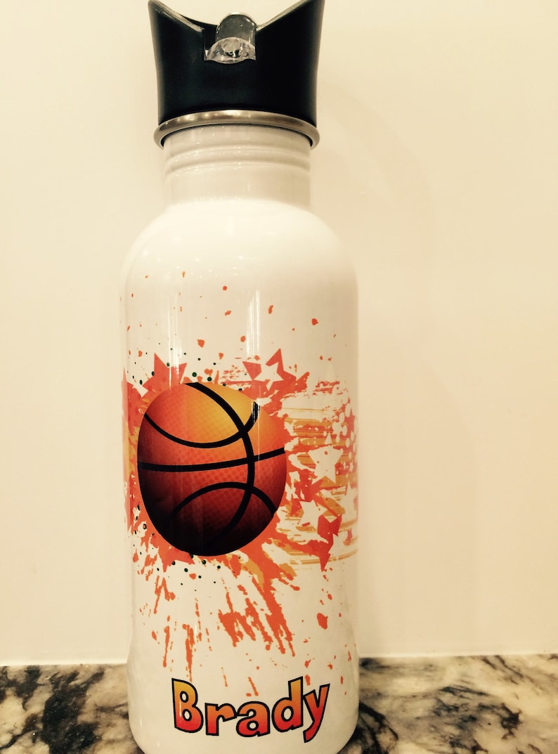Personalized 20 Oz Stainless Steel Water Bottle Basketball Etsy