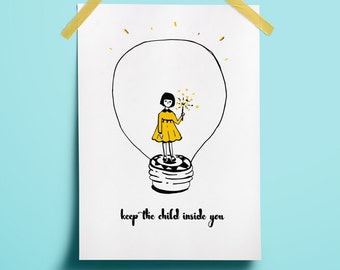 Nursery collectibles Yellow art decor Child poster decor Yellow art printable Line art poster Print yellow black Art christmas light Festive