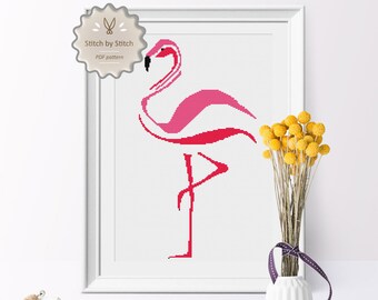 Flamingo Cross Stitch Pattern, Modern Wall Decor Cute Cross Stitch Instant Download, Bird Nursery Easy Cross Stitch Point de Croix