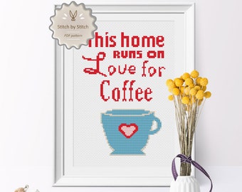 Modern Cross Stitch Pattern, Coffee Quote Modern Cross Stitch Instant Download, Kitchen Wall Decor Point de Croix