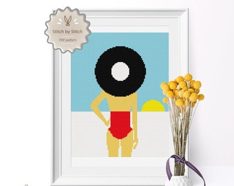Modern Cross Stitch Pattern, Beach Cross Stitch, Fashion Cross Stitch, Point de Croix,  Digital Download, Point de Croix