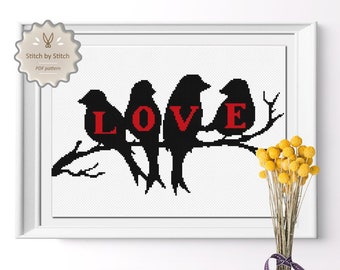 Love Birds Cross Stitch Pattern, Love Cross Stitch, Wedding Cross Stitch, Instant PDF Download