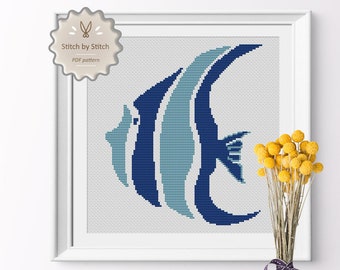 Modern Cross Stitch Pattern, Sea Life Wall Decor, Ocean Fish Easy Cross Stitch Digital Download, Nursery Stitch Wall Decor Point de Crcoix