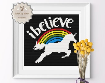 Unicorn Cross Stitch Pattern Rainbow Counted Cross Stitch Instant PDF Download
