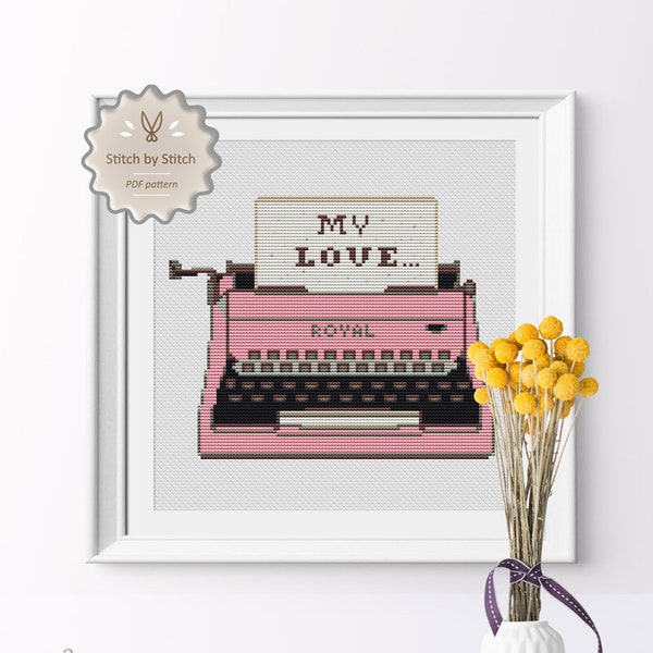 Typewriter Cross Stitch Pattern, Housewarming Gift, Instant PDF Download