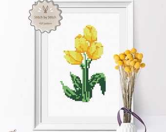 Tulips Cross Stitch Pattern, Flower Cross Stitch Instant Download,  Nature Decor Cross Stitch,  Modern Cross Stitch, Point de Croix
