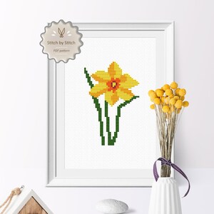 Daffodil Flower Modern Cross Stitch Pattern, Flower Cross Stitch Pattern,  Nature Pattern Instant Download Point de Croix