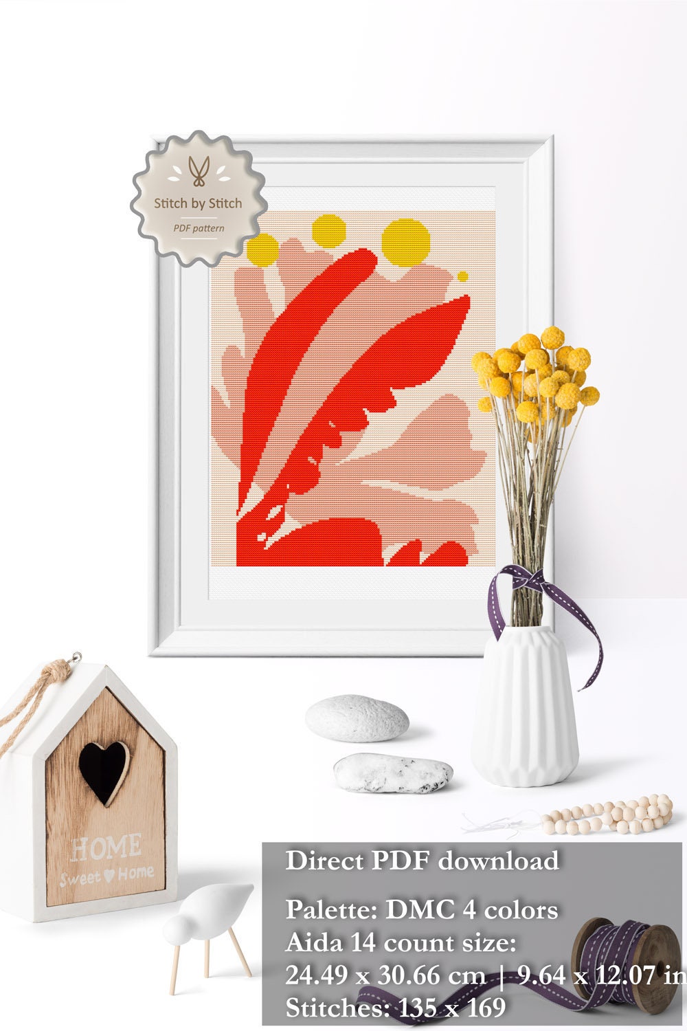 Abstract Flower Cross Stitch Pattern Modern Cross Stitch Etsy