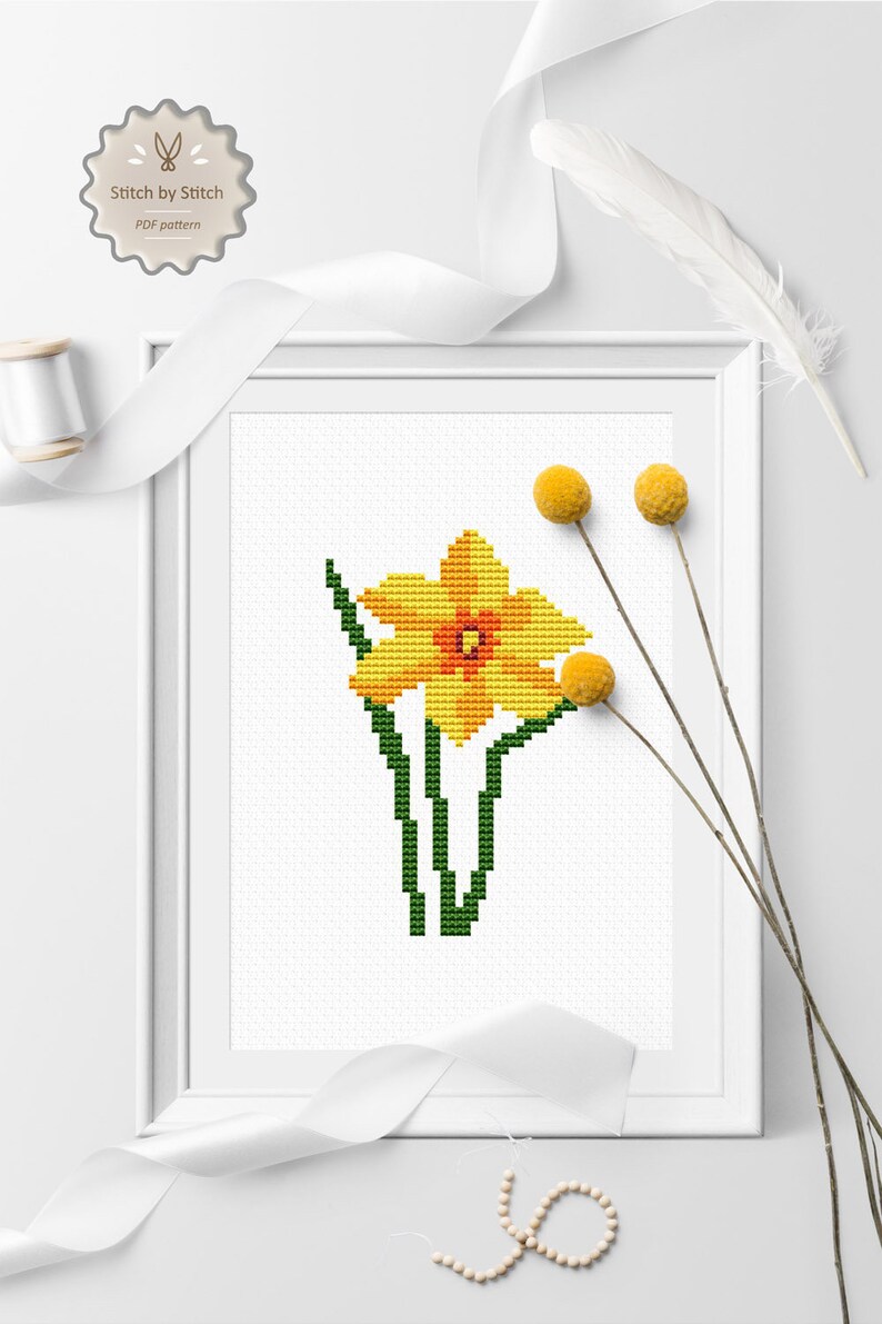 Daffodil Flower Modern Cross Stitch Pattern Flower Cross - Etsy
