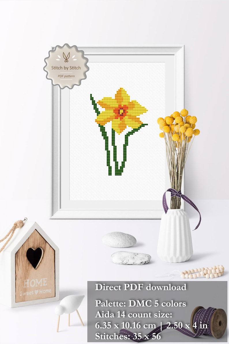 Daffodil Flower Modern Cross Stitch Pattern Flower Cross - Etsy