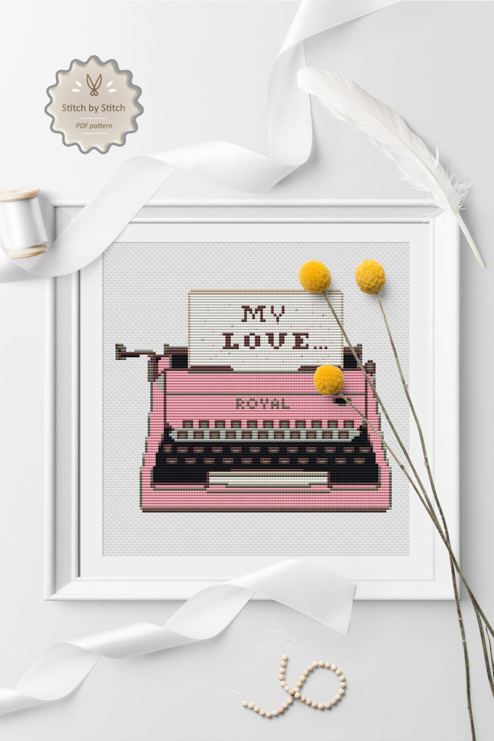 Typewriter Cross Stitch Pattern, Housewarming Gift, Instant PDF ...