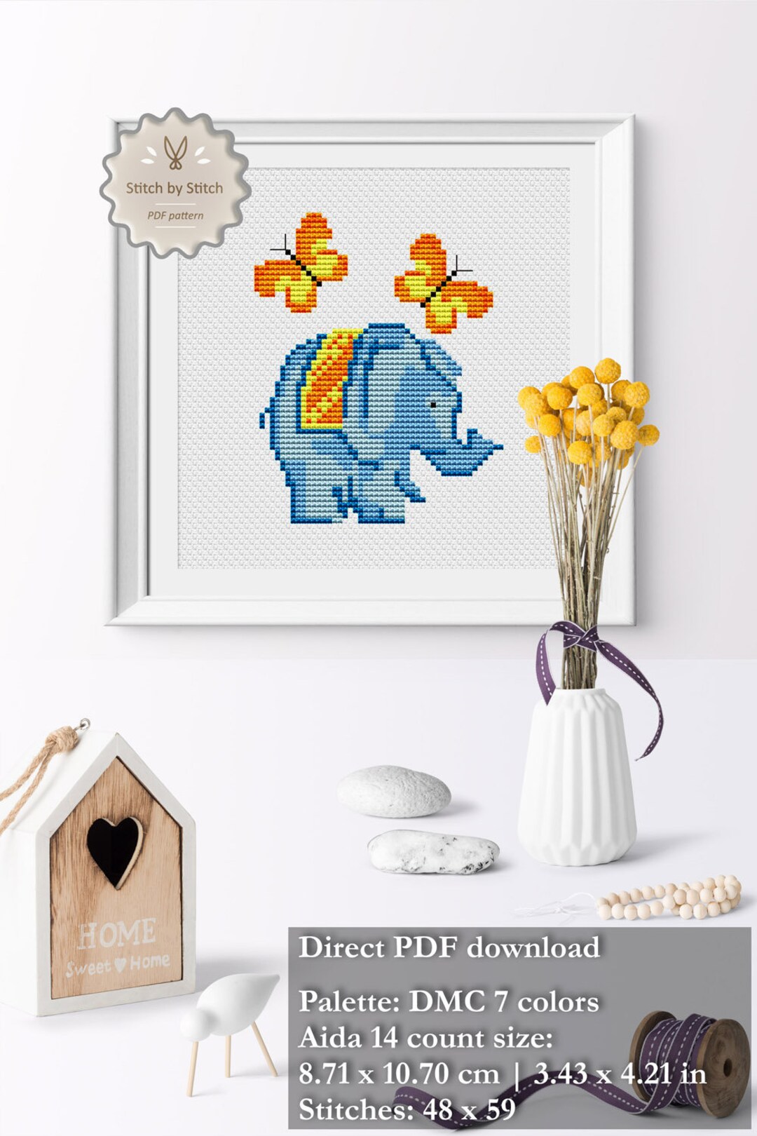 Elephant Cross Stitch Pattern, Baby Counted Cross Stitch Pattern