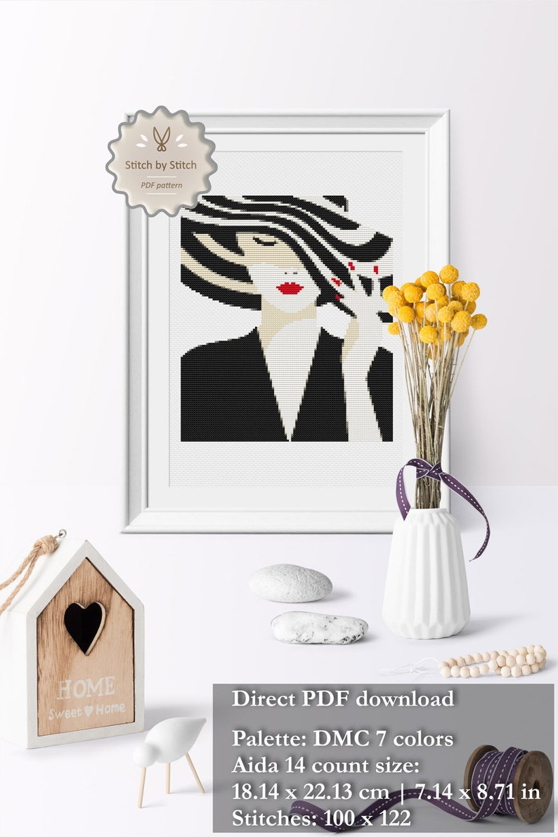 Fashion Cross Stitch Pattern Modern Cross Stitch Point De Etsy