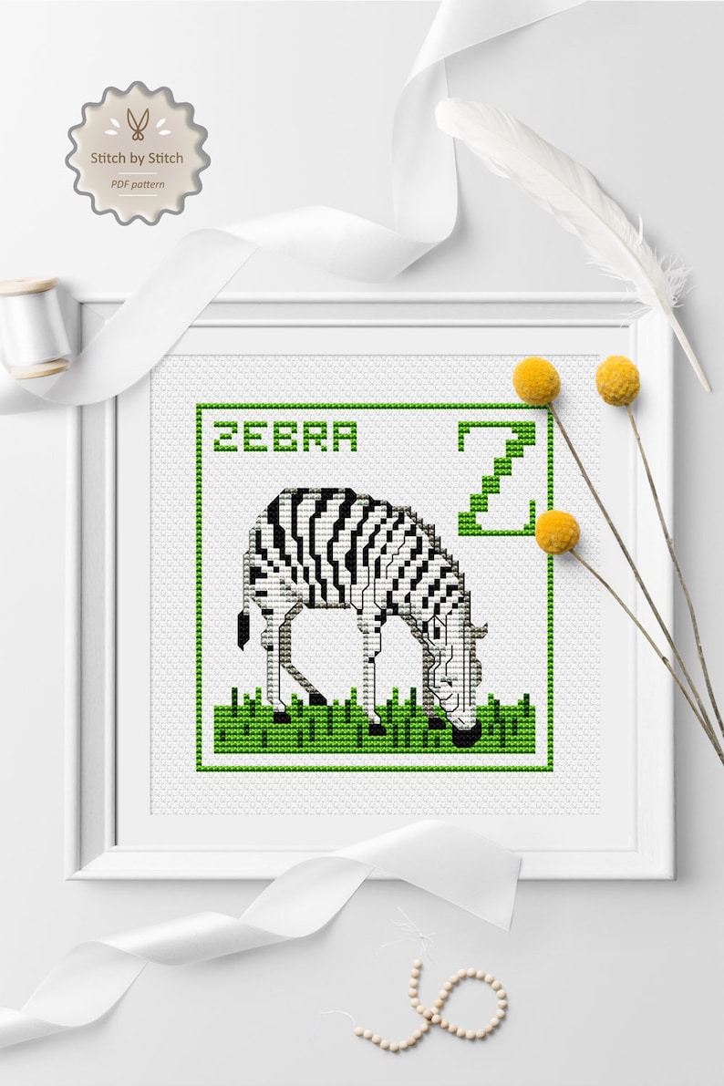 Zebra Cross Stitch Pattern, Baby Cross Stitch Pattern, Alphabet Cross