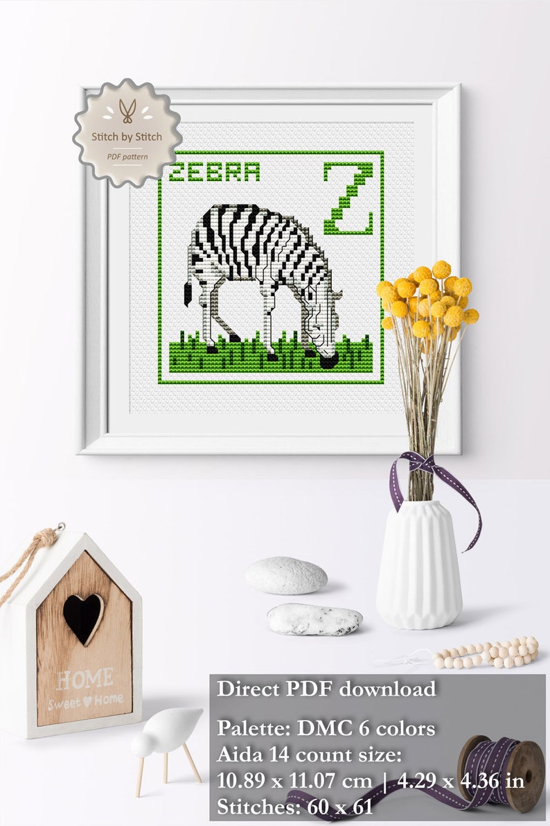 Zebra Cross Stitch Pattern, Baby Cross Stitch Pattern, Alphabet Cross