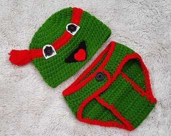Ninja Turtle Baby outfit,Baby girl/boy Crochet Knit Costume,Photo Photography Outfits,baby accessories, new born prop. photography prop