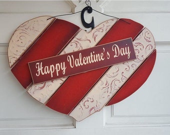 ON SALE -Valentine Heart door hanger Wooden Love wall decor Valentine gift Valentine wreath,heart Love door sign Love decor Wooden Heart