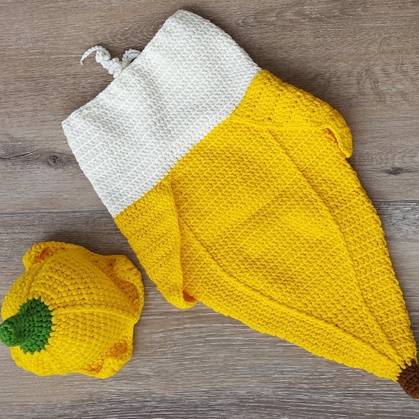 Banana Baby Cocoon Crochet, Newborn fruit Hawaiian theme photo prop,Baby Shower Gift,Baby Crochet Outfit, Baby Minion Banana Baby Sack