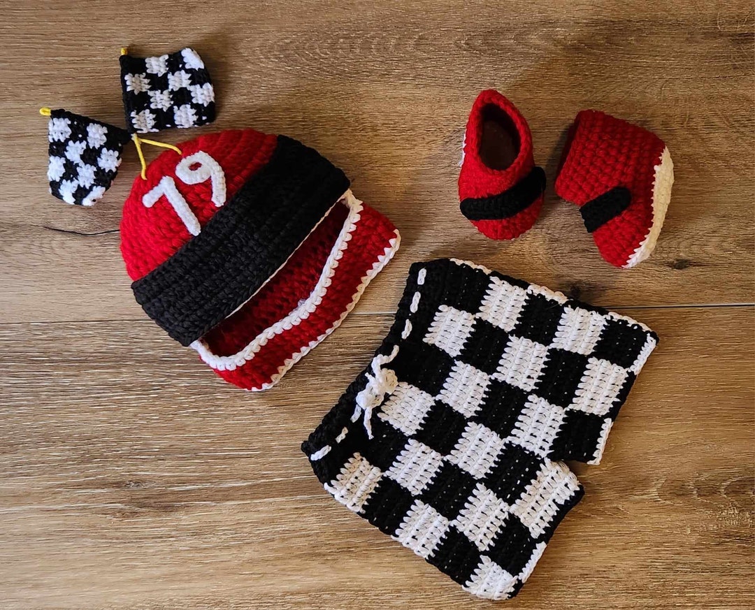 Newborn Crochet Racing Set crochet Race Car Driver Outfit , Newborn