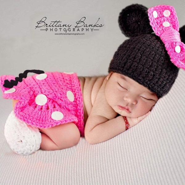 Baby outfit, Minnie Mouse outfit,Baby Girls Crochet Knit Costume,Photo Photography Outfits,baby accessories, new born prop. photography prop