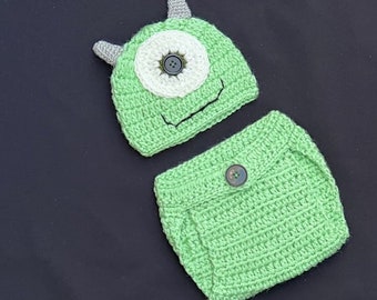 Disney Monster Inc Mike Wazowski Newborn Baby boy photo prop,crochet Mike Monster outfit,Halloween costume,Halloween monster photo prop