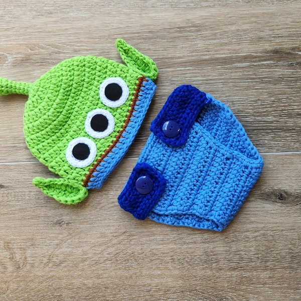 Newborn Crochet Toy Story Alien outfit,Alien costume,Baby Boy Crochet outfit,Crochet Alien photo prop baby shower gift Baby Alien outfit
