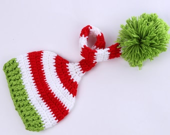 Newborn Christmas Photo Propp Christmas hat Elf Hat baby stocking hat red and white Striped Santa Hats with legging baby girl knit costume