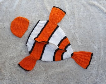 Crochet Newborn Nemo Goldfish outfit,Flounder Fish outfit,Crochet fish outfit,clownfish cocoon,Crochet Nemo PhotoProp,nautical photoprop