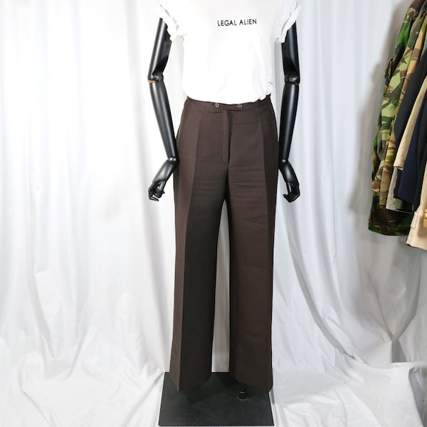 Straight cut pants / brown textured synthetic / size 46FR