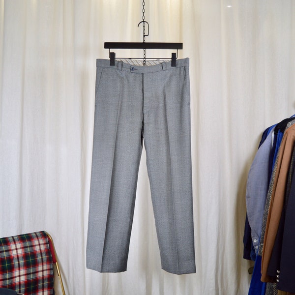 Pantalon plat en laine mélangée / tissu sergé à motifs gris et noir / homme taille 42