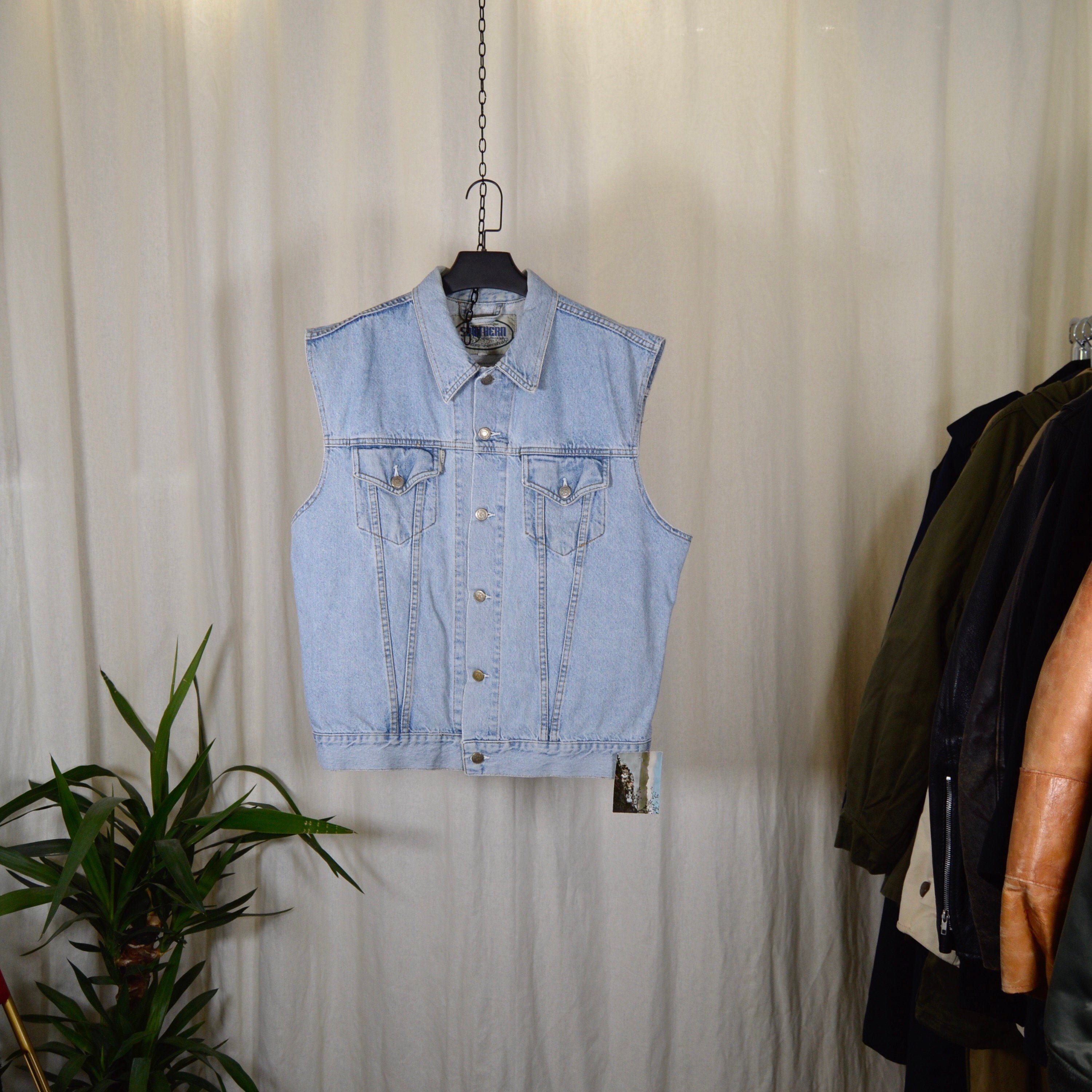 Chaqueta de mezclilla sin mangas / hombres tamaño XL | Etsy España