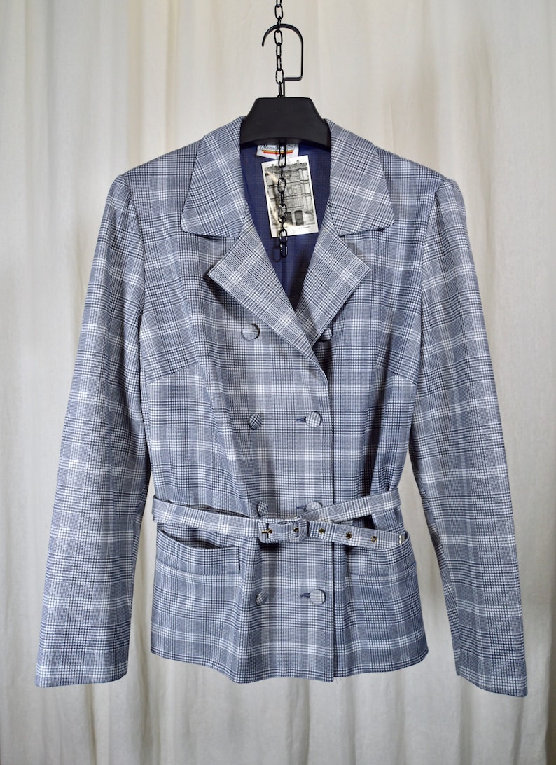 Cross jacket with belt soft fabrics patterns Princes of Wales woman size L