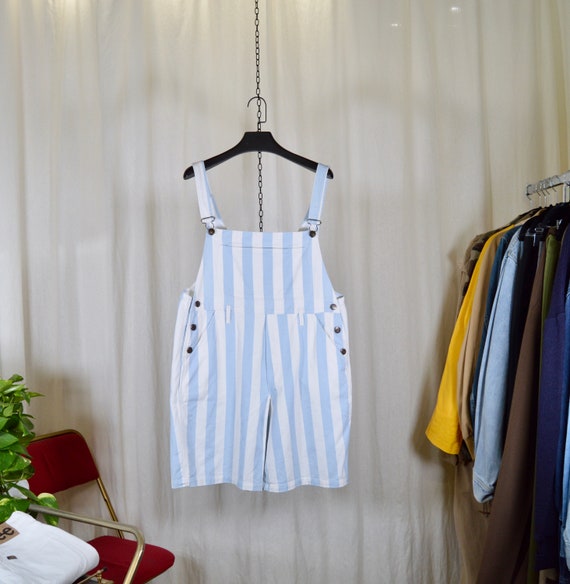 Striped denim shorts / L-size overalls