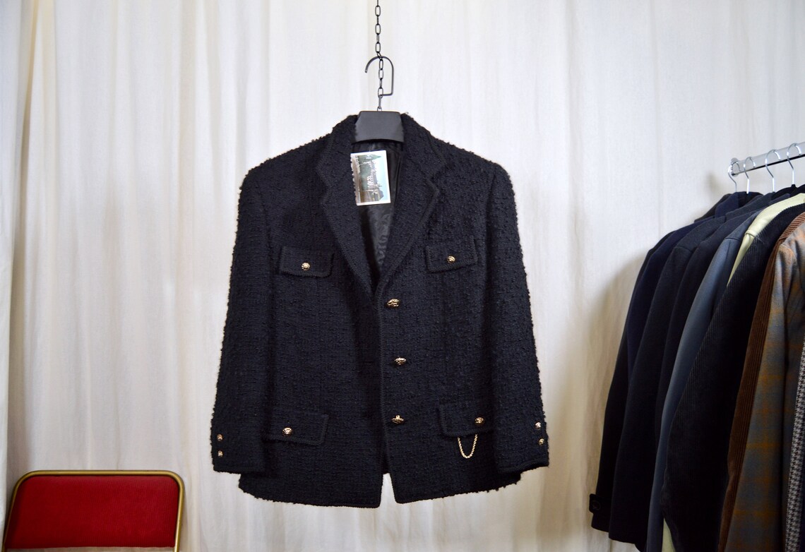 Tweed jacket / gold metal buttons / XS size woman Etsy