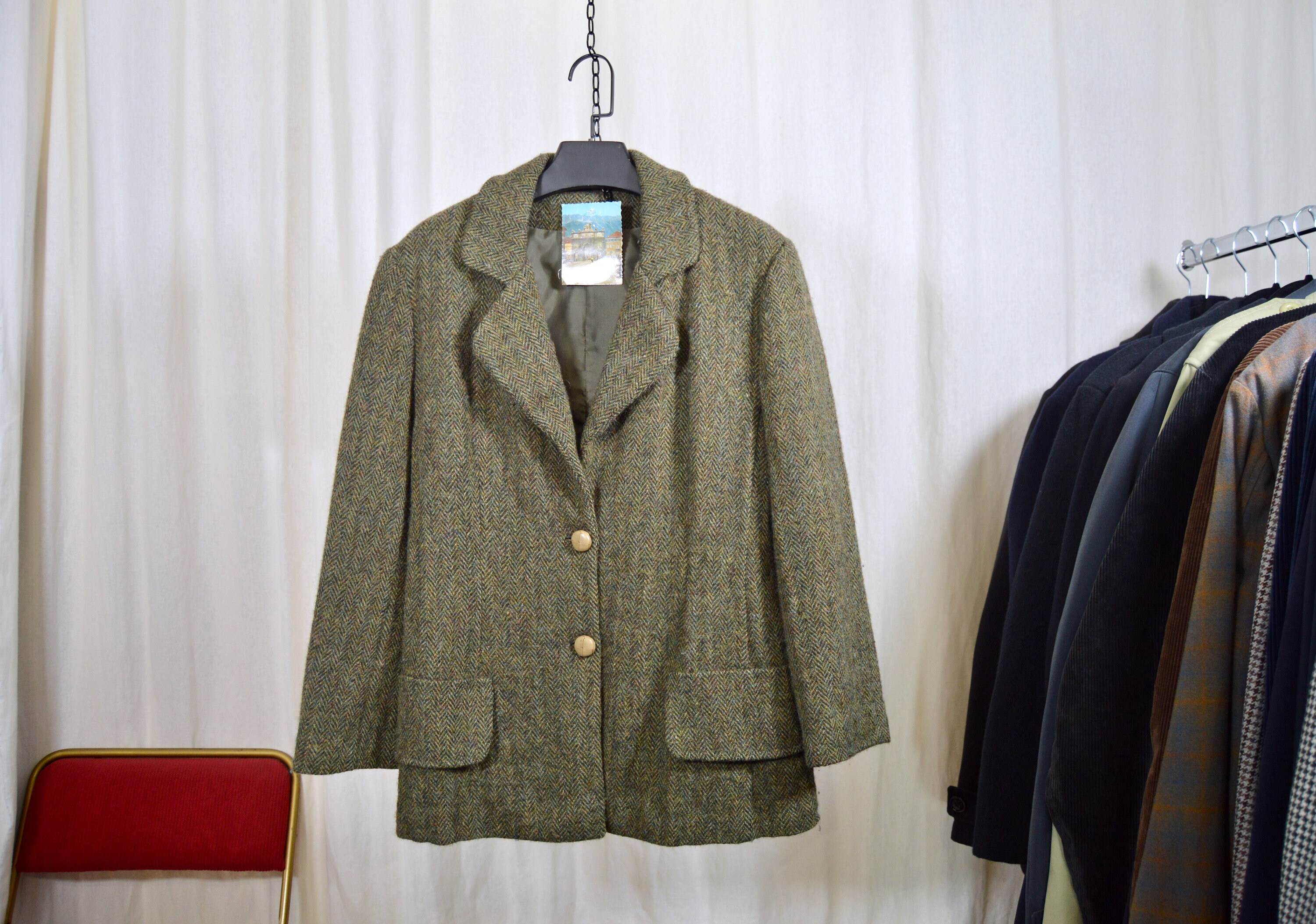 Veste HARRIS TWEED / tissus laine à chevrons / femme taille L Etsy