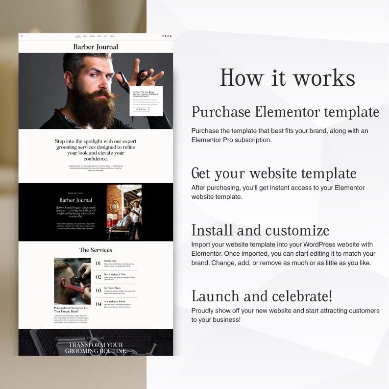 modern barber website homepage