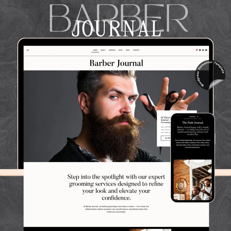 barber shop WordPress website theme using Elementor Pro