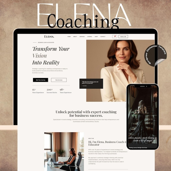 Elena WordPress Theme | Elementor Pro Coaching & Entrepreneur Website Template for Business Coaches - Consultants