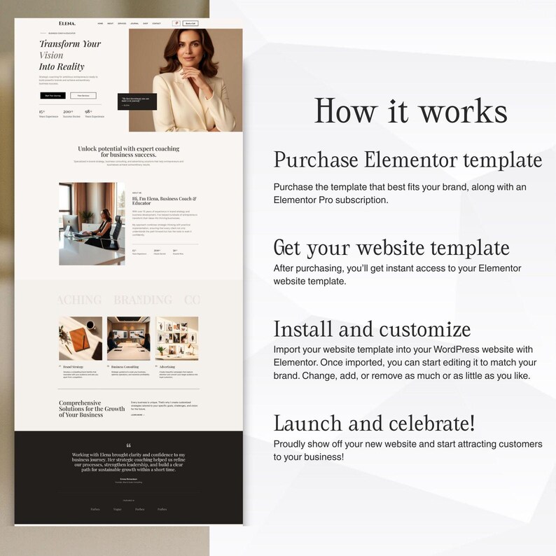 Business coach landing page WordPress template design