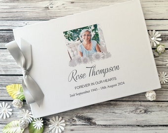 Personalised Book of Condolence Memorial Guest Book Album with Photgraph