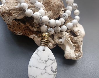 Mini Japa Mala 45 natürlicher Howlith für heilige Zahlencodes Agesta Meditation Yoga Halskette Schutz